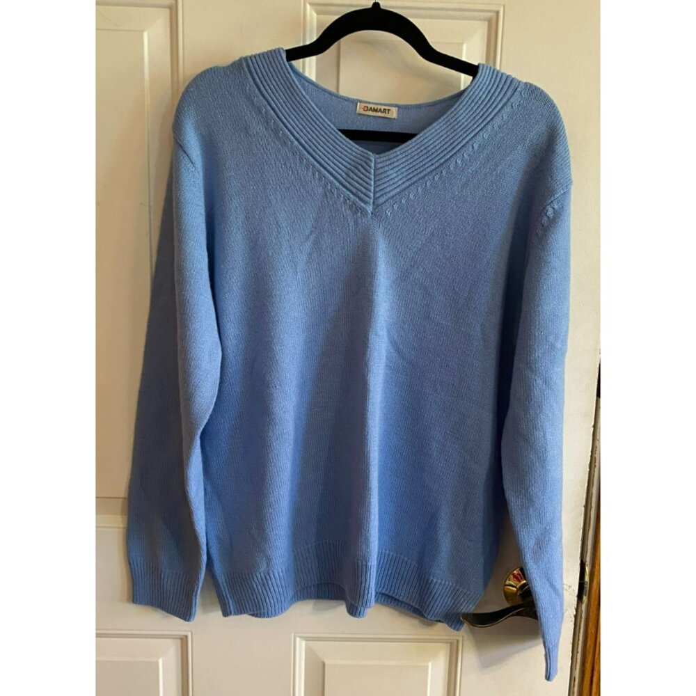 DAMART Womens V-Neck Light Blue Sweater Size Large